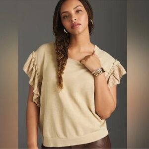 Anthropologie Pilcro Chambray Flutter-Sleeve Sweatshirt Tee Size Small